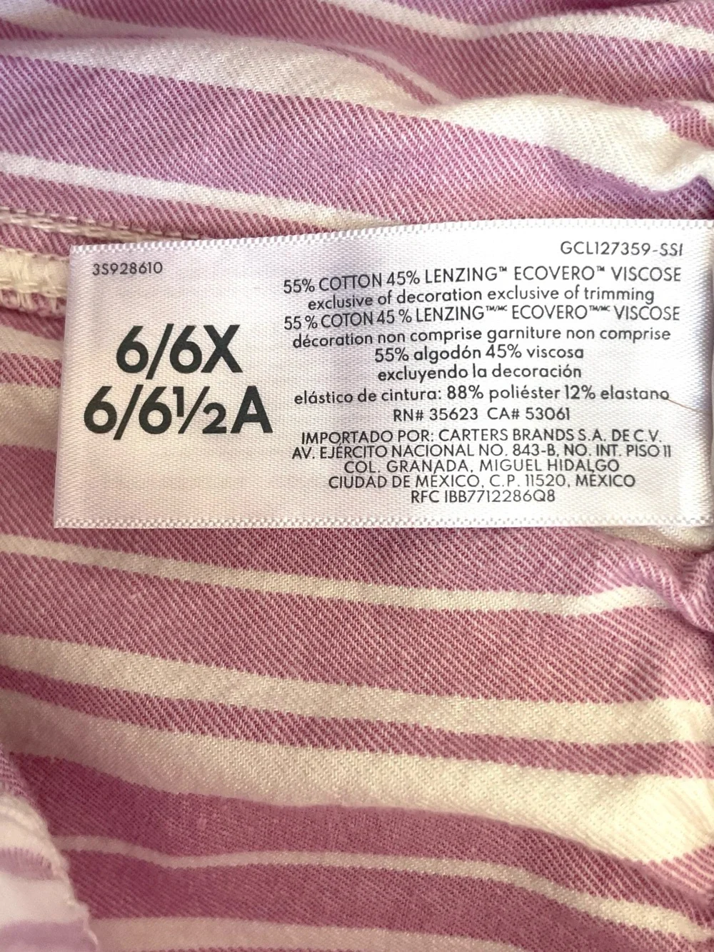 OshKosh Bgosh Girls Pants Lot Size 6 6X Pink and Striped Pull On Drawstring 2PC